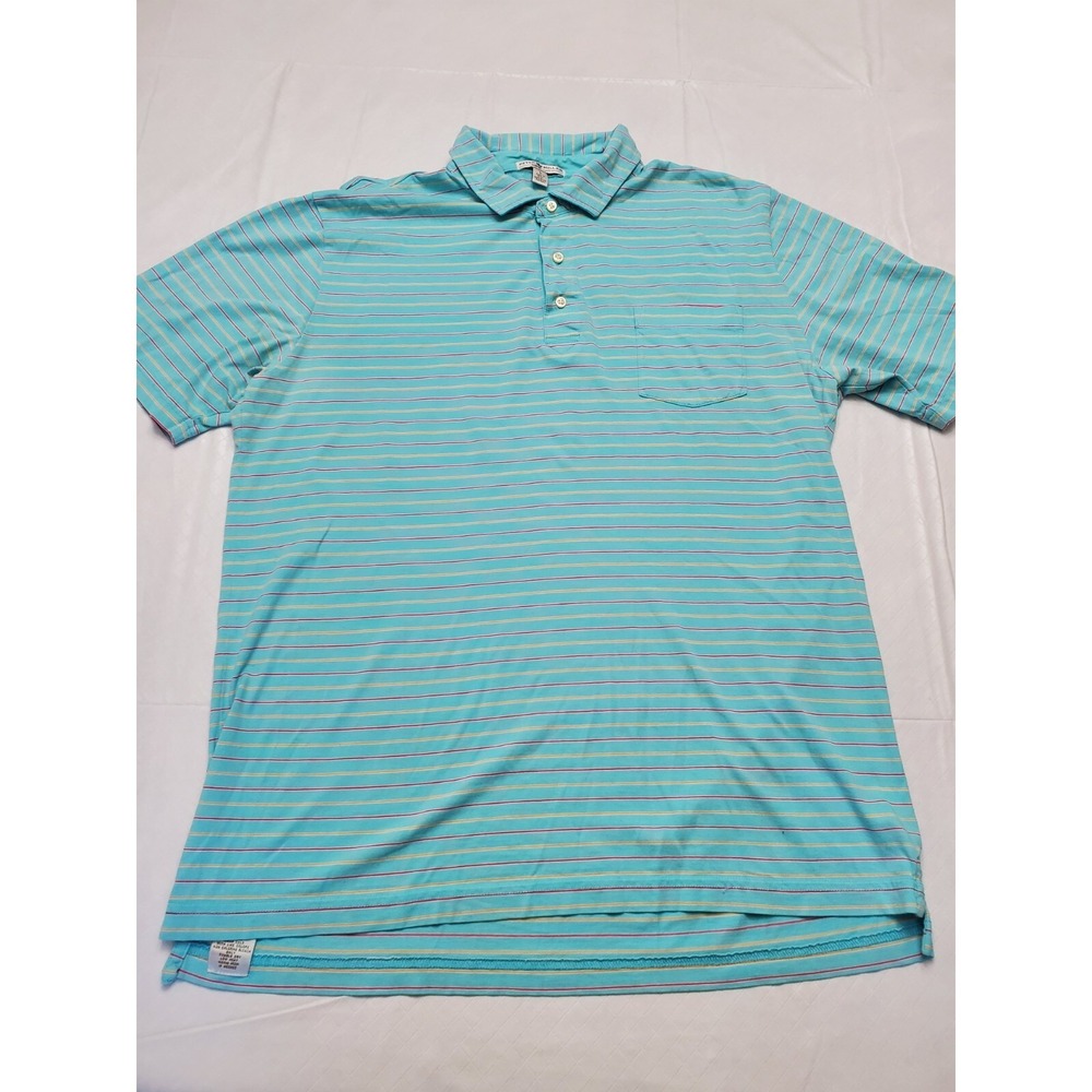 Peter Millar Polo Shirt Mens Large Green Pink Stripe Tailored Fit Golf Stretch